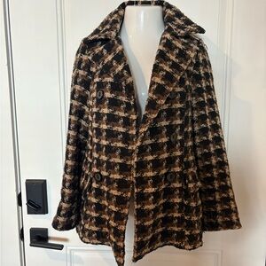 Old Navy Plaid Pea Coat in Black and Brown